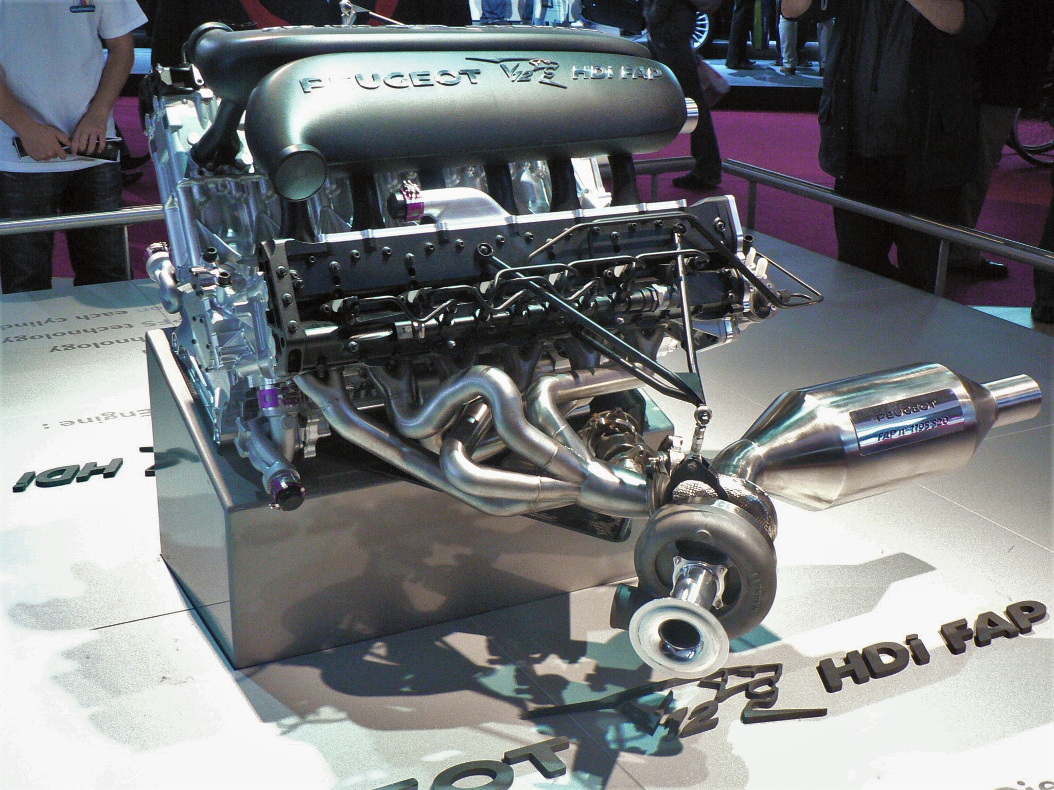 The 908's V12 showing its turbocharger and particulate filter setup.