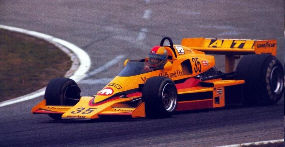 Hans Heyer preparing for his infamous stunt, Hockenheim 1977.
