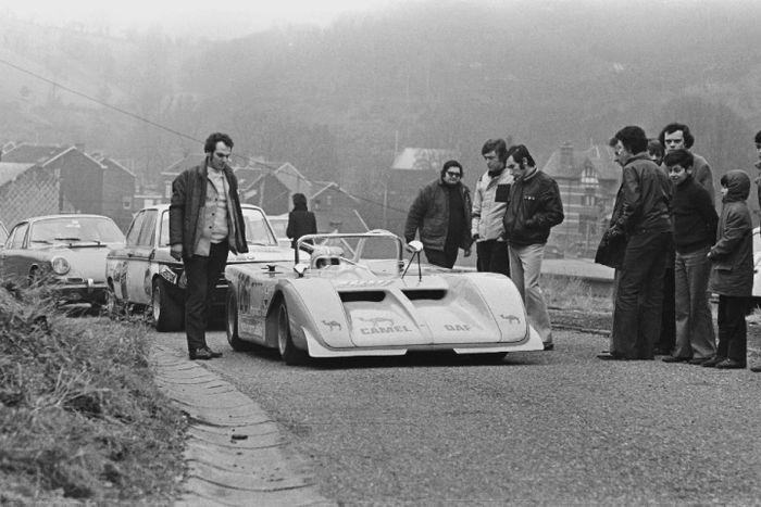 Jean-Louis Haxhe waiting at the start of the Marche hillclimb, 1972.