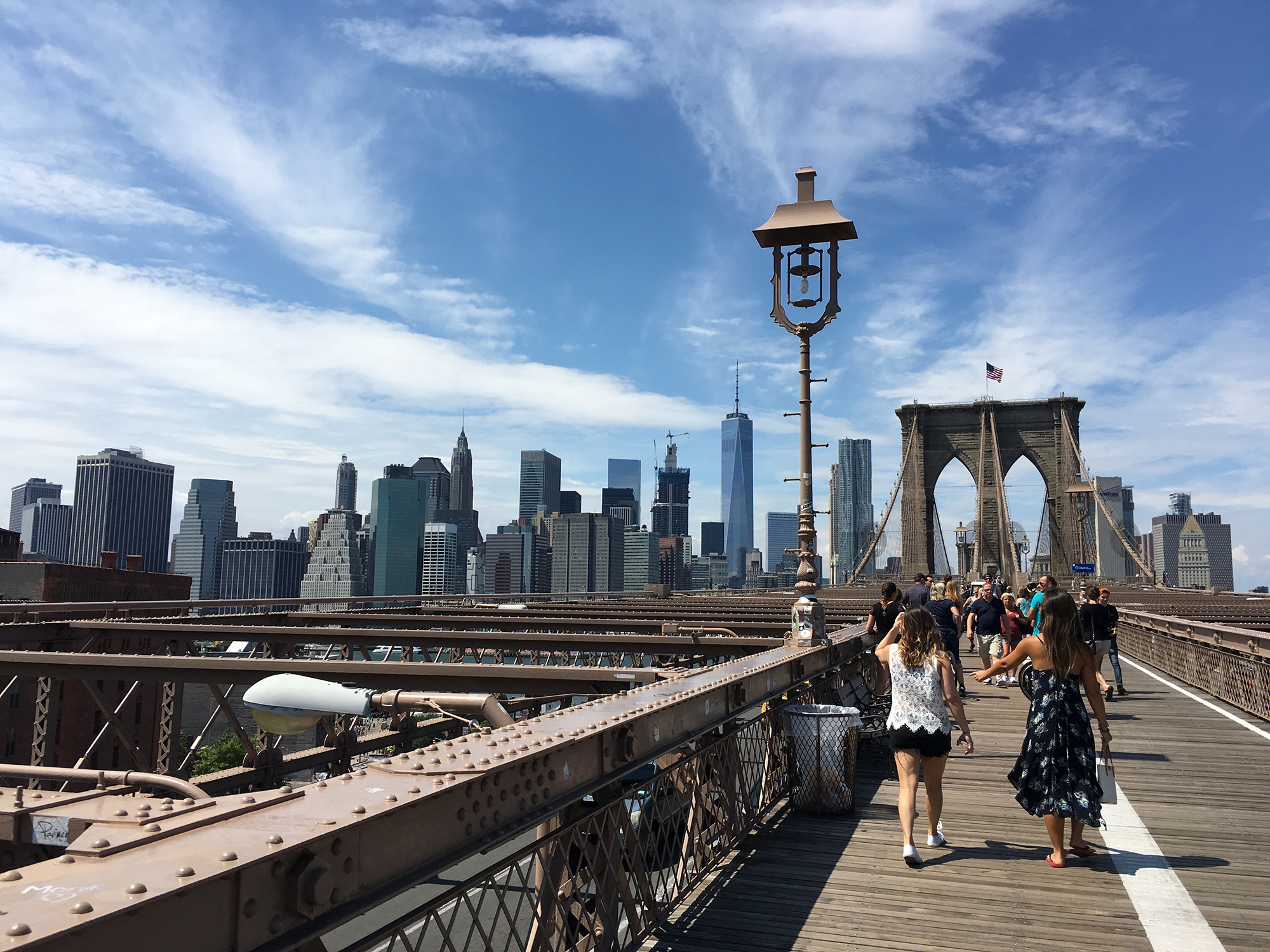 Walking Brooklyn Bridge into Manhattan the first day.