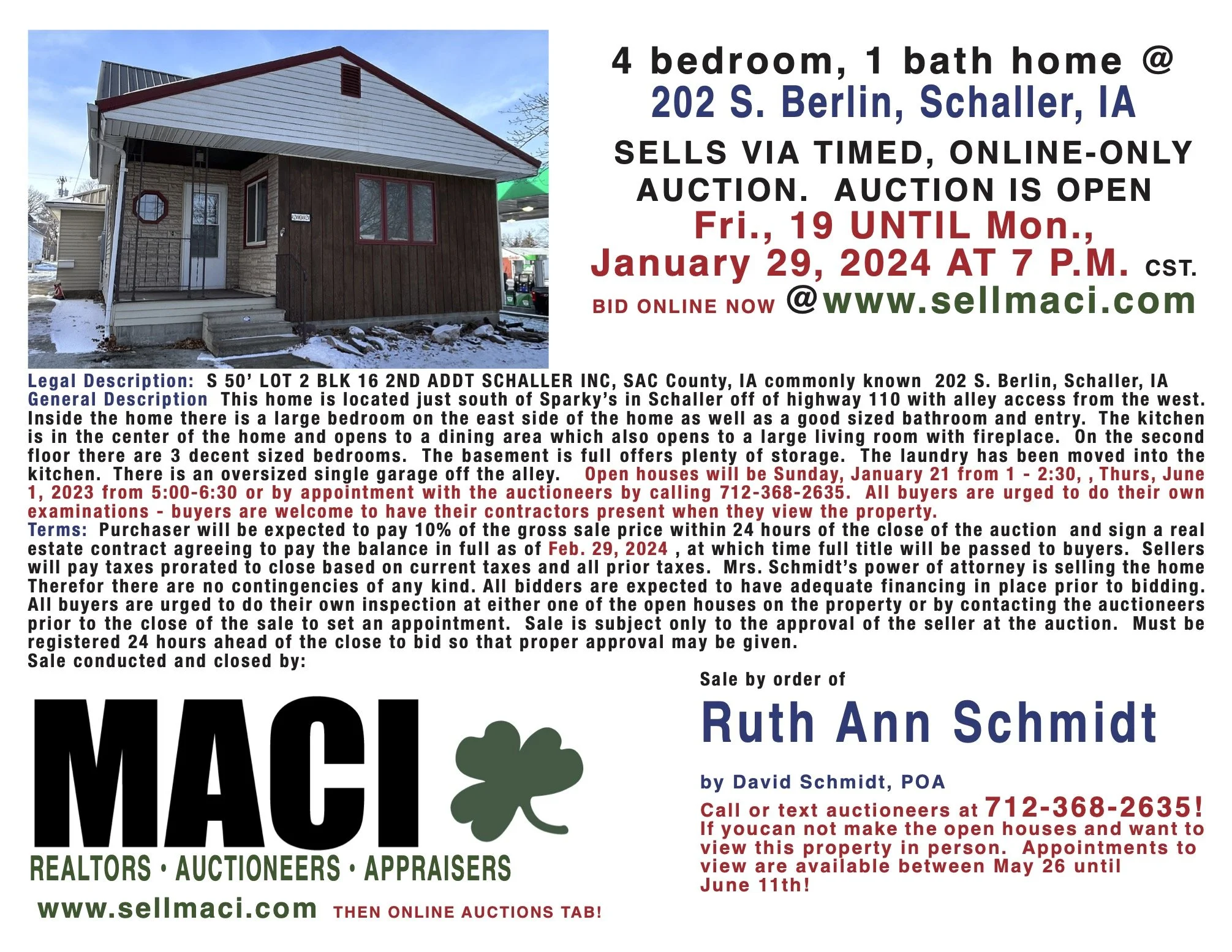 202 S. Berlin St., Schaller, IA Real Estate Auction — MACI