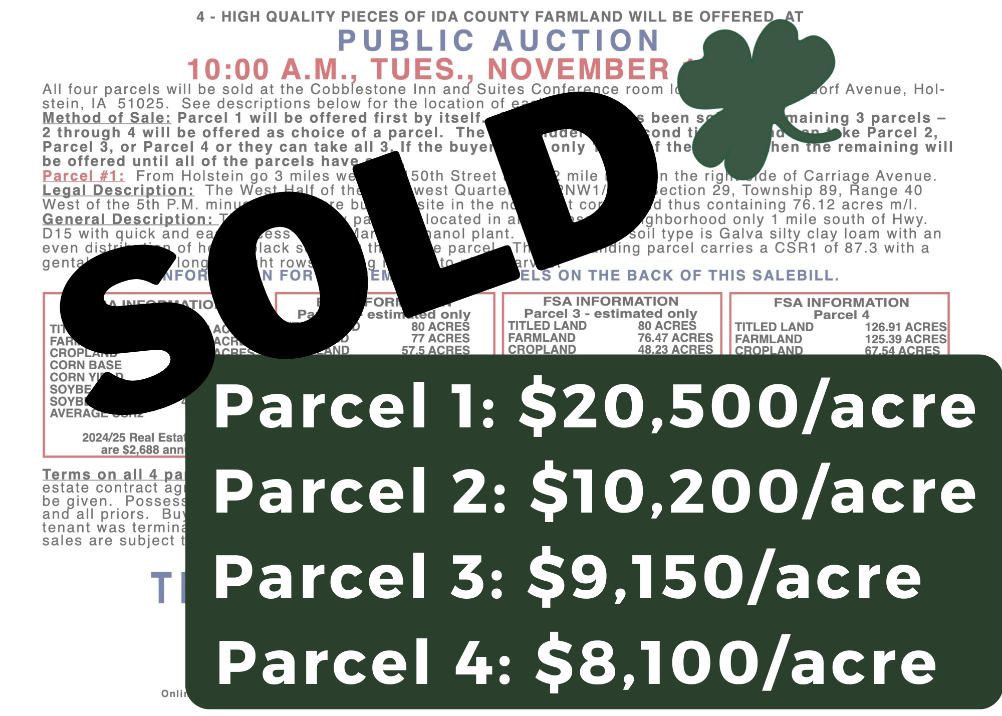 11/18/2025 - 4 Parcels of Farmland - Public Auction (Live &amp; Online)