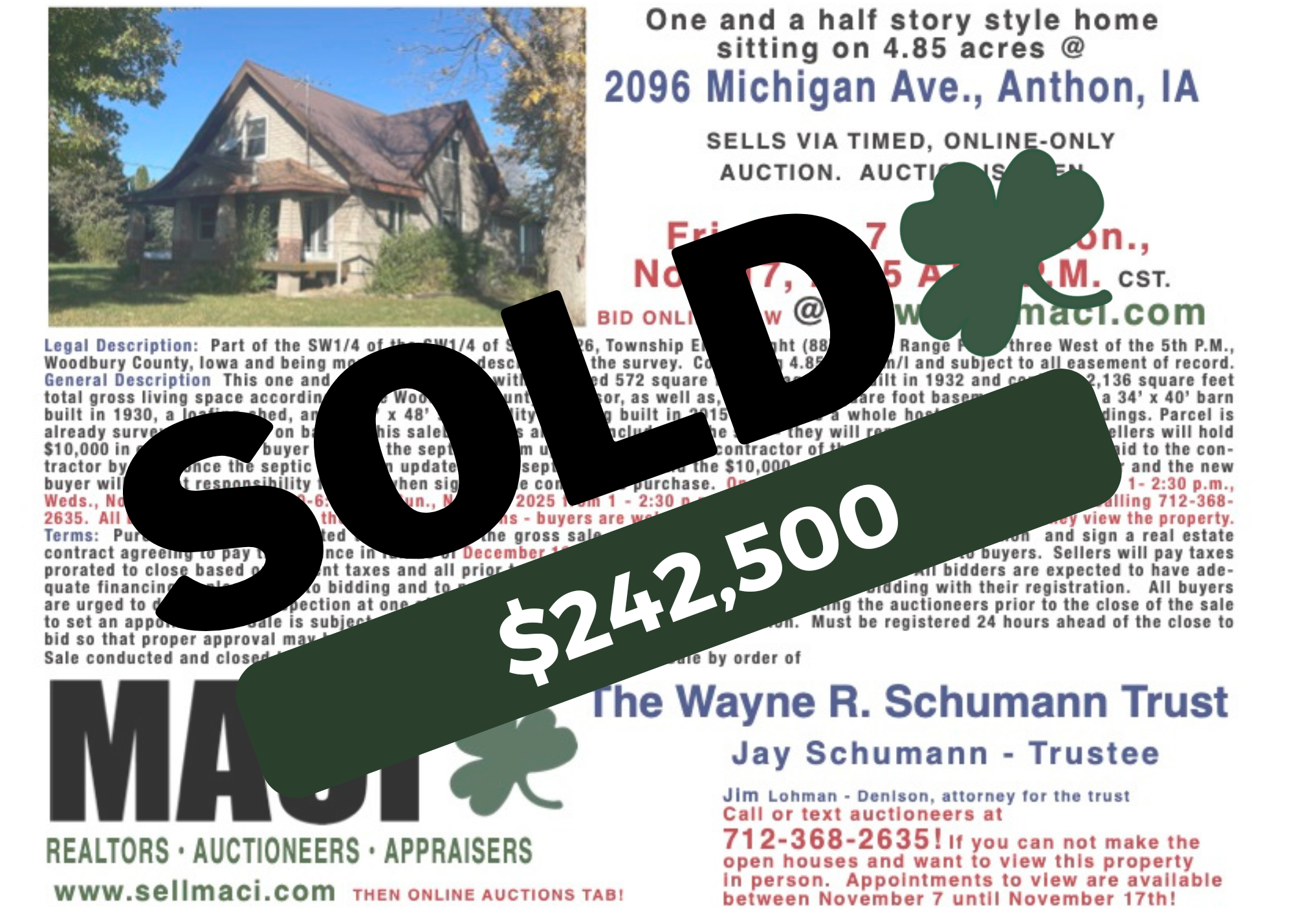 11/7 - 11/17 - 2096 Michigan Ave, Anthon IA (Auction)