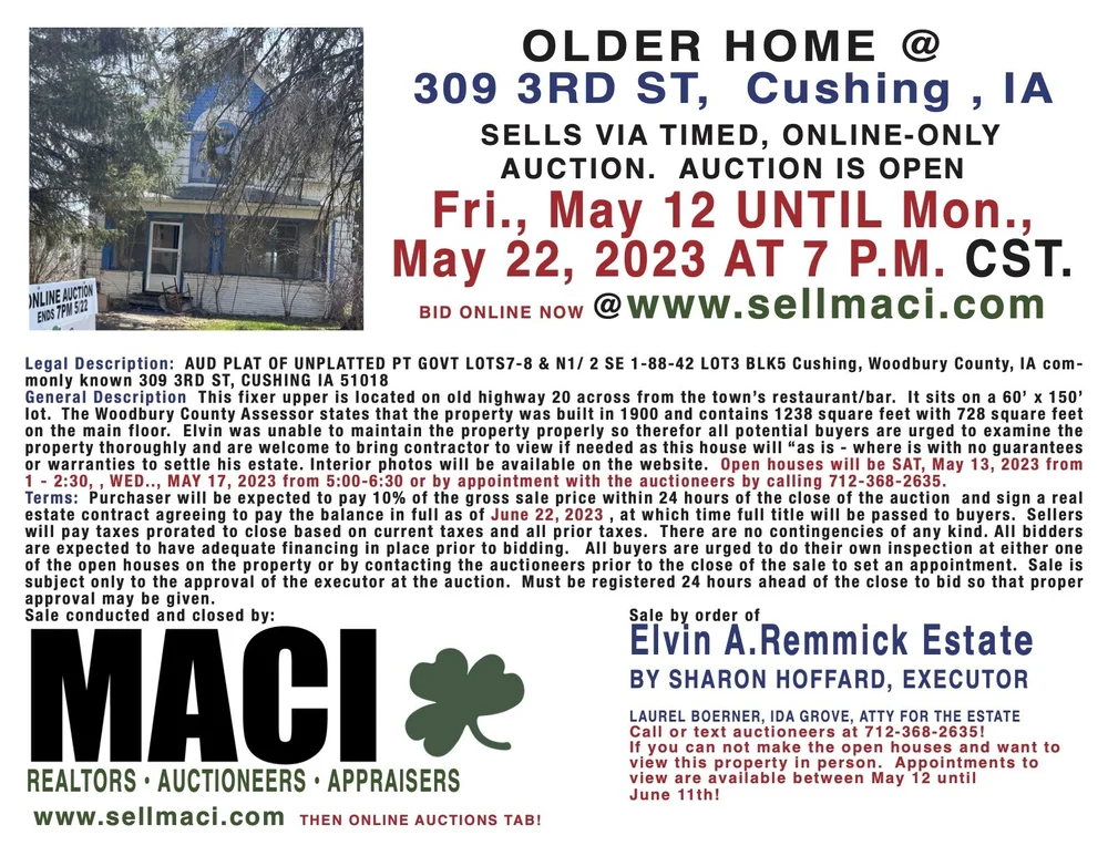 Auction 309 3rd St. Cushing, IA — MACI
