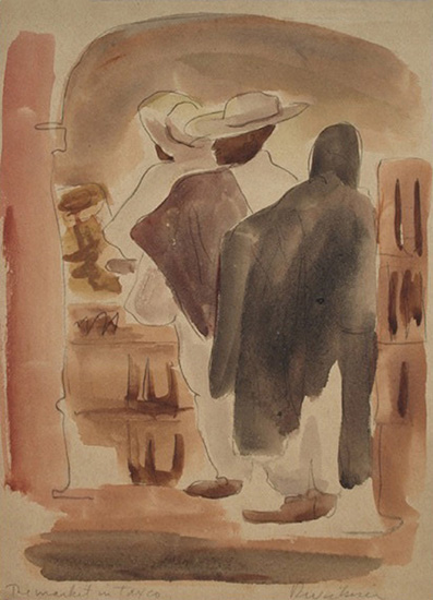 Market in Tosco , 1940, Watercolor, 11.5 x 8 in.