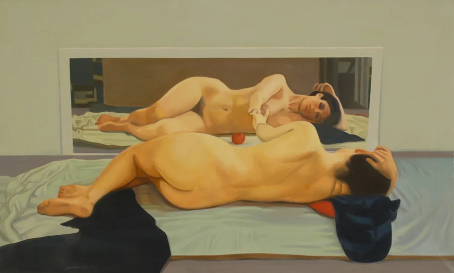    In the Mirror (Blue Triptych),   1971, Oil on linen, 24" x 40" 