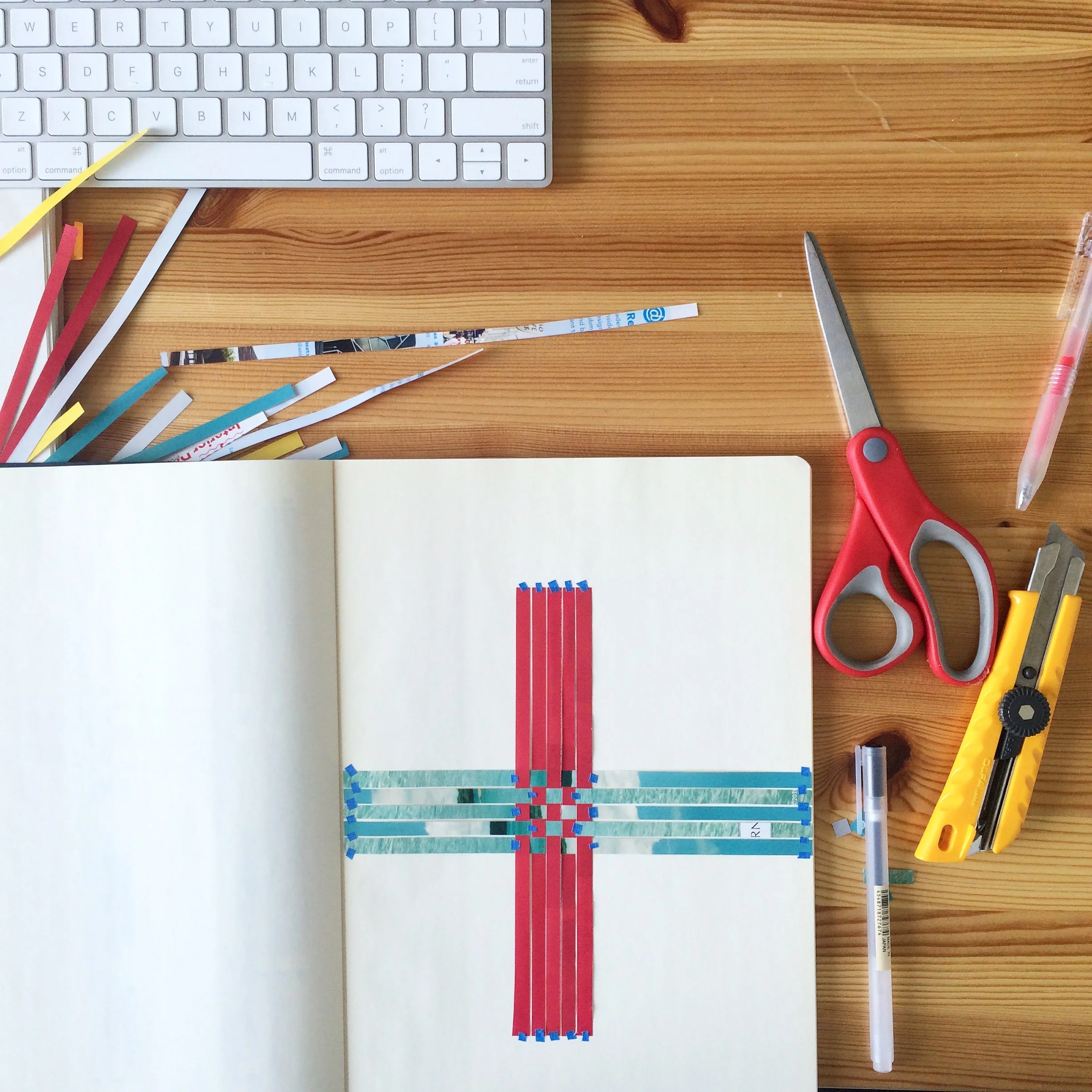 Sketchbook color study with collage weaving method