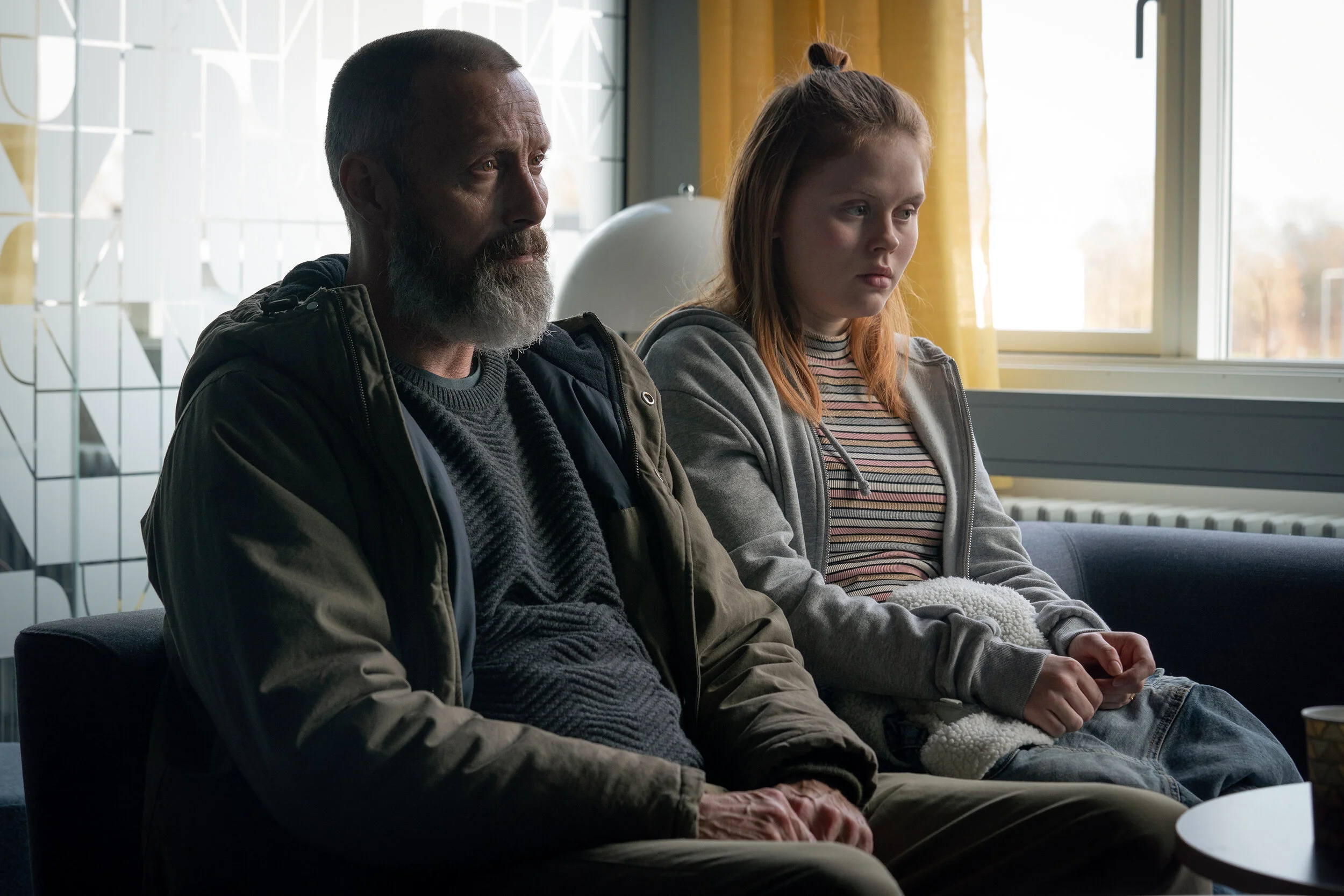  Mads Mikkelsen and Andrea Heick Gadeberg in RIDERS OF JUSTICE, a Magnet release. © Rolf Konow. Photo courtesy of Magnet Releasing.  