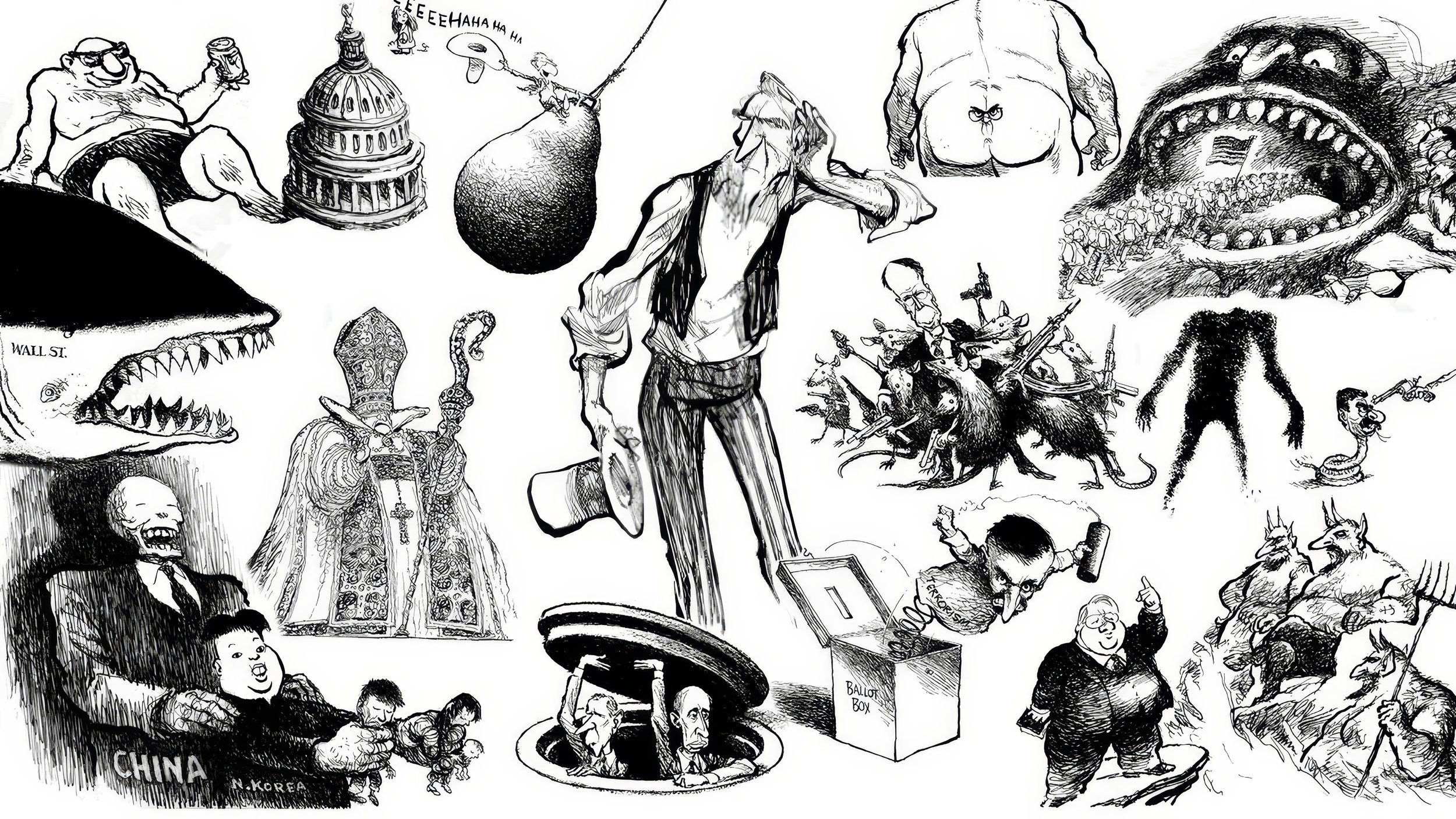 A political cartoon by Pat Oliphant, from A SAVAGE ART, a Magnolia Pictures release. Photo courtesy of Magnolia Pictures.