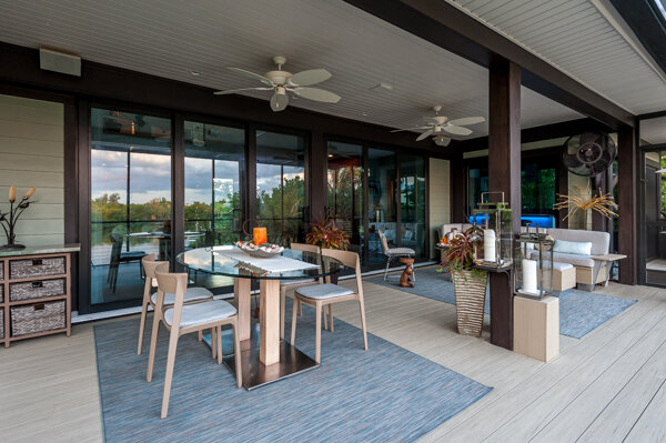   2. Shade:&nbsp; A methodical design of extra-wide overhangs and deep porches provides this Sanibel Bungalow with shelter from the sun and rain. The careful selection and placement of windows and glass doors invite natural light indoors with the coo