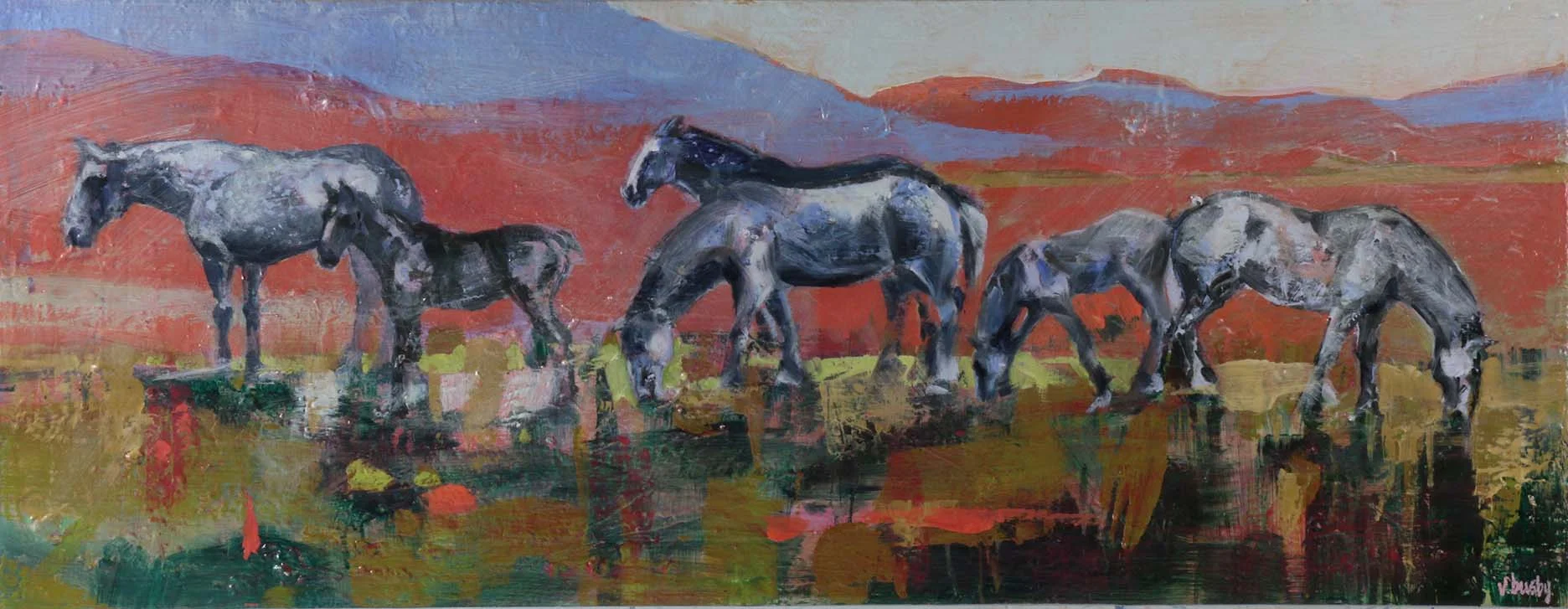 0109_C_16 | Mares and foals in morning light | 18β x 46β | available at the studio