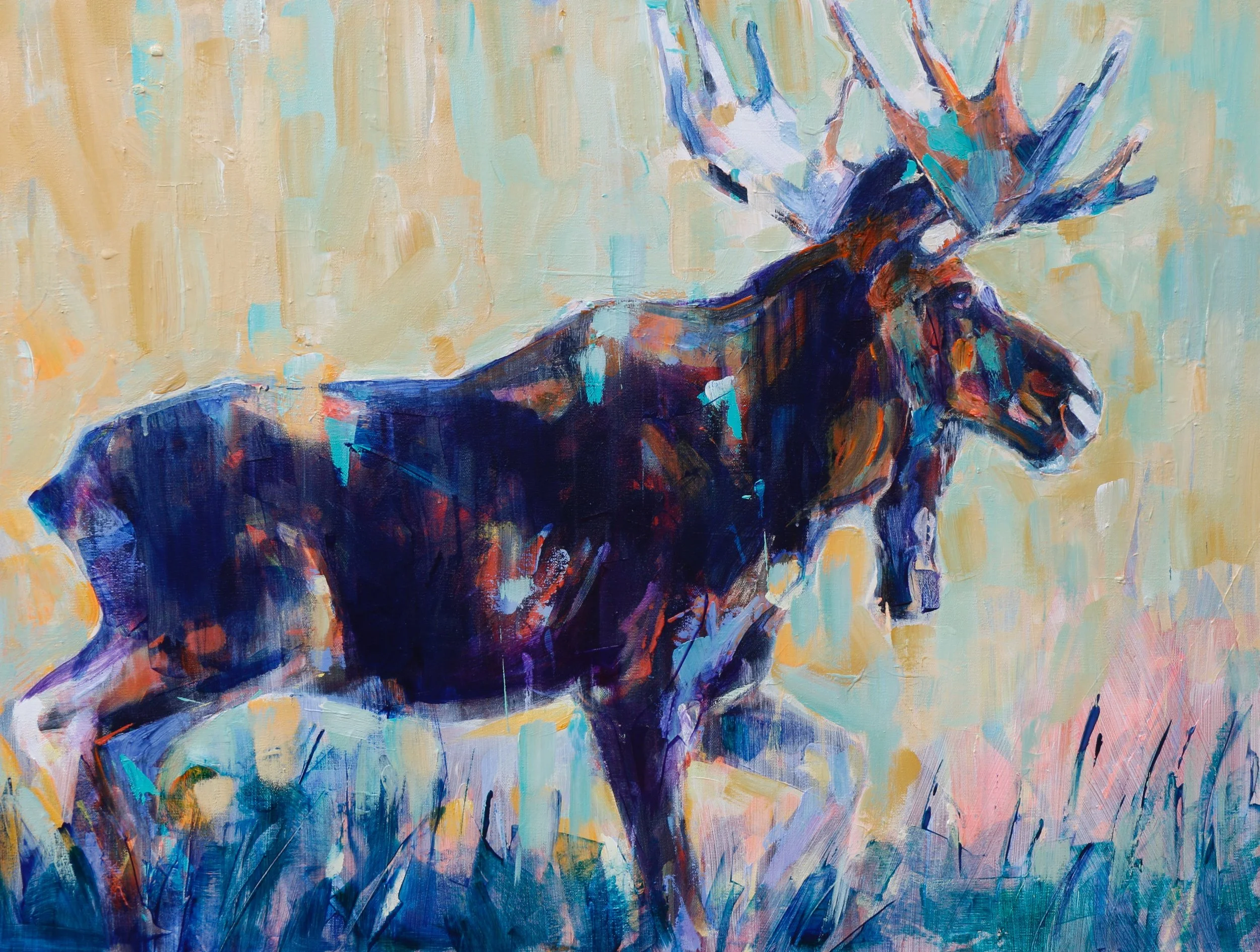 0742_9_26 | Bull Moose on the Move | 🟢 available at studio
30 x 40 inches | acrylic on gallery canvas