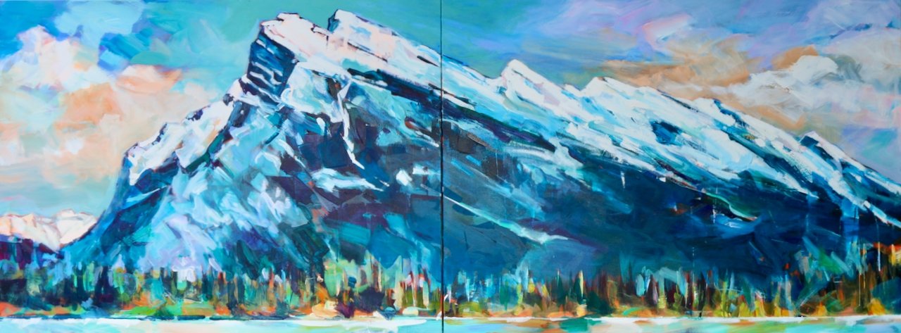 0718 | Mount Rundle 26 AB | (diptych)  | 🟢 AVAILABLE at studio |
36 x 96 inches | acrylic on gallery canvas