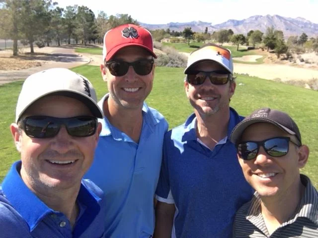 Ed Strong - '93, Craig Carpenter - '94, Matt Schenone - '93, and Jason Goldblatt - '92 enjoying a round after watching UCLA basketball at the PAC-12 Tournament.  