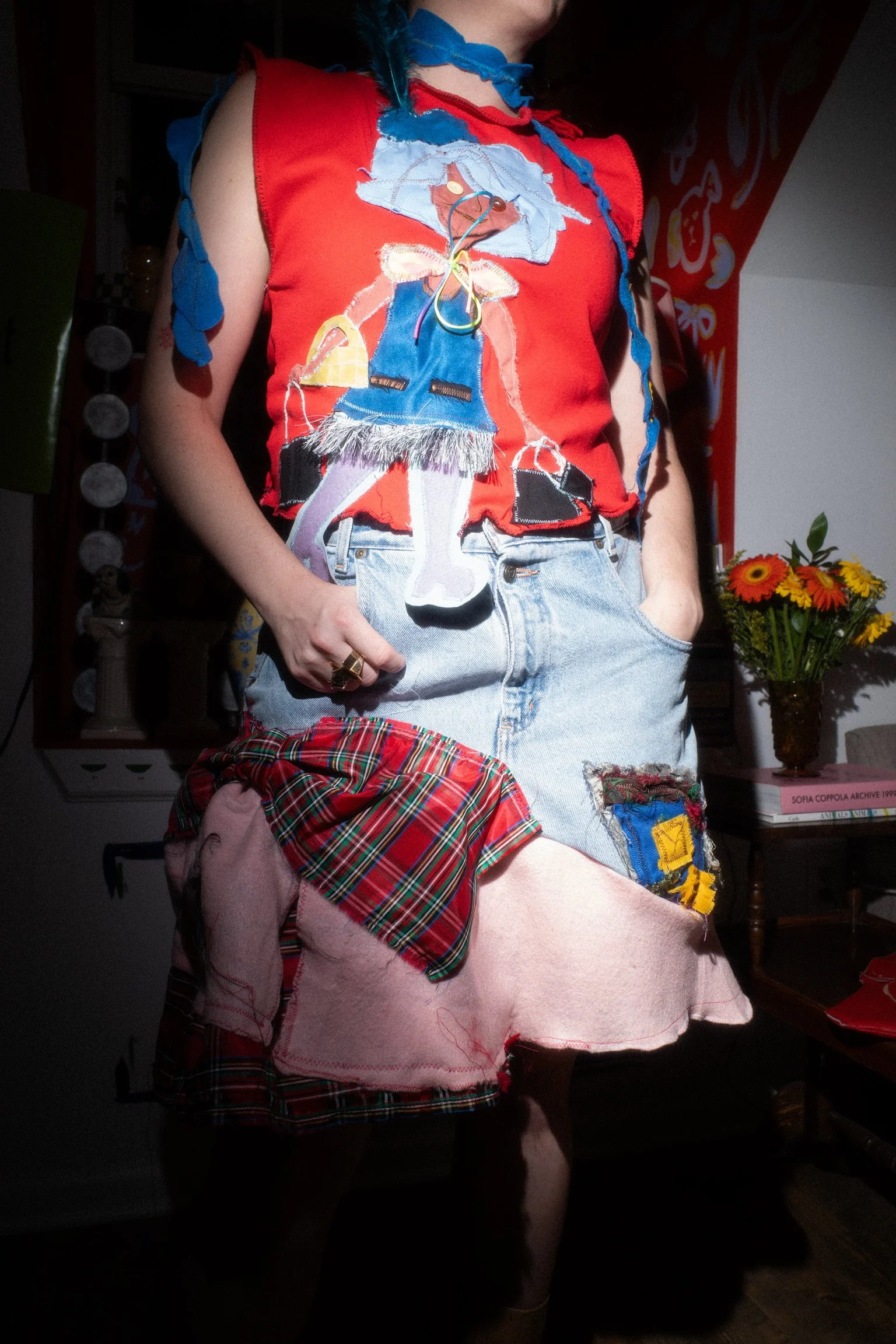 Mixed Media Denim Skirt