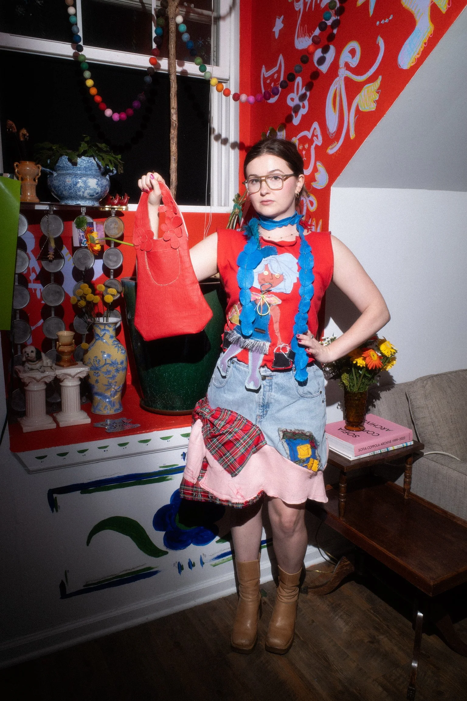 Red Faux Crocodile Bag