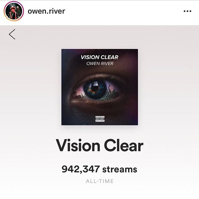 @Owen.river nearing a a milli, a huge milestone for any indie artist.  Congrats and continued success!  Hard work pays off 🙌