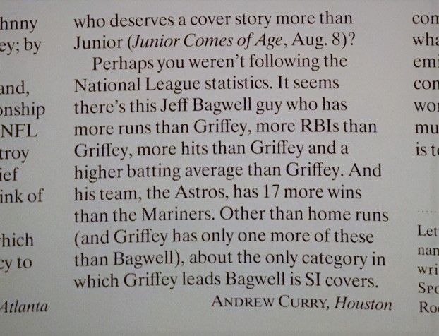 From the author's 1994 letter to Sports Illustrated .