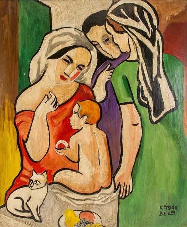 B&eacute;la K&aacute;d&aacute;r, Hungarian, 1877- 1956, oil on board. #ittakesavillage #breastfeeding #postpartum