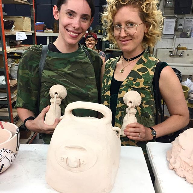 Ceramic sculpture of breast pumps by Sophie!!!!! Camomedela4camomedela featuring our gorgeous friend and artist @trishabag in the back photobombing!!!! love u! Photo by deep bestie @wessmanner 💋💅🏼 #internationalspacestation #medela #breastpump #br