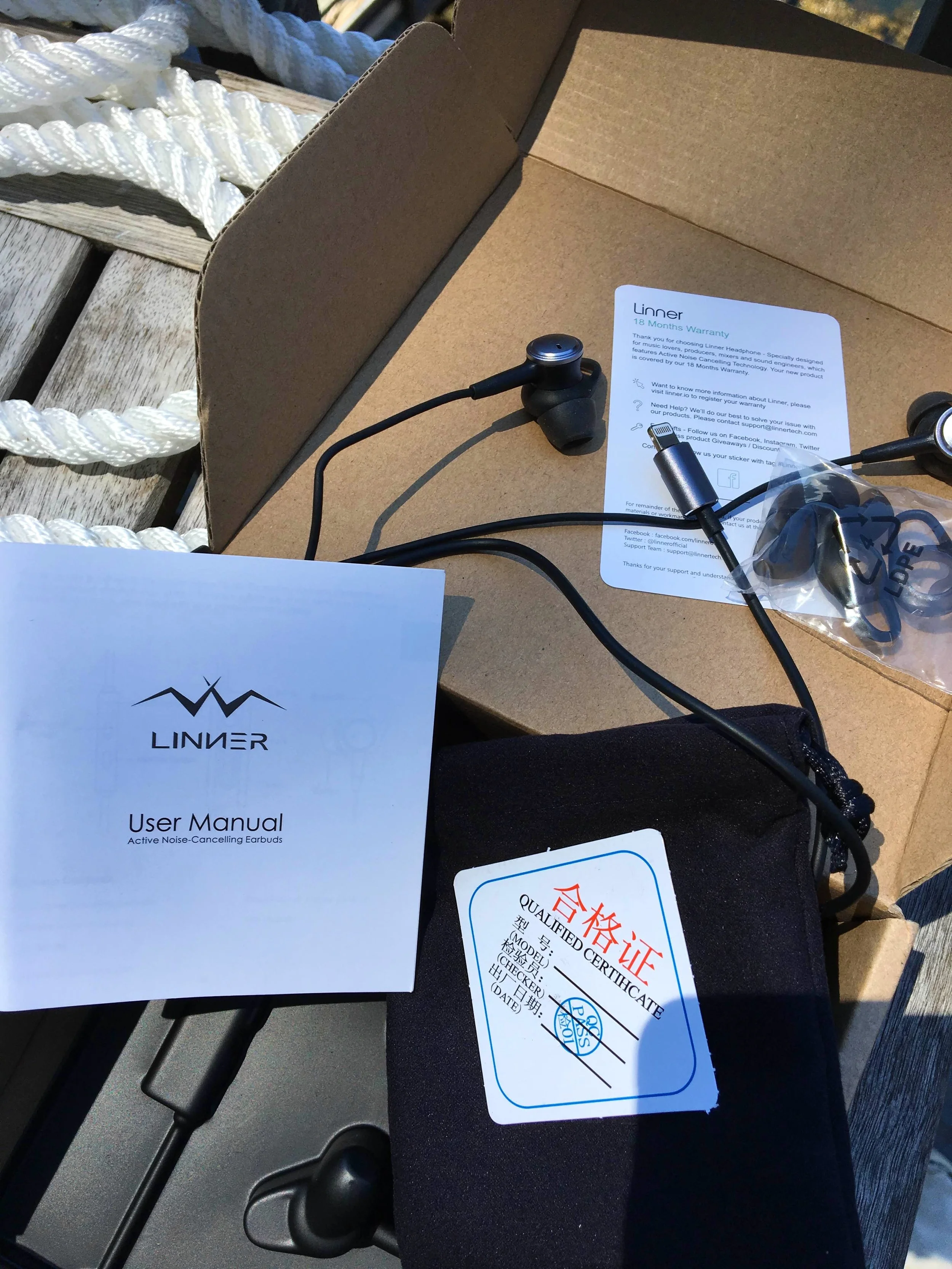 Fig 4. Complete inventory in the Linner NC21 Active Noise Canceling Earbud package.