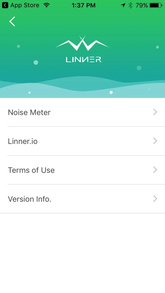 Fig.10: Screen Option Level 1 of LINNER GO (accessed via the upper Left Menu Icon on the Main App page)