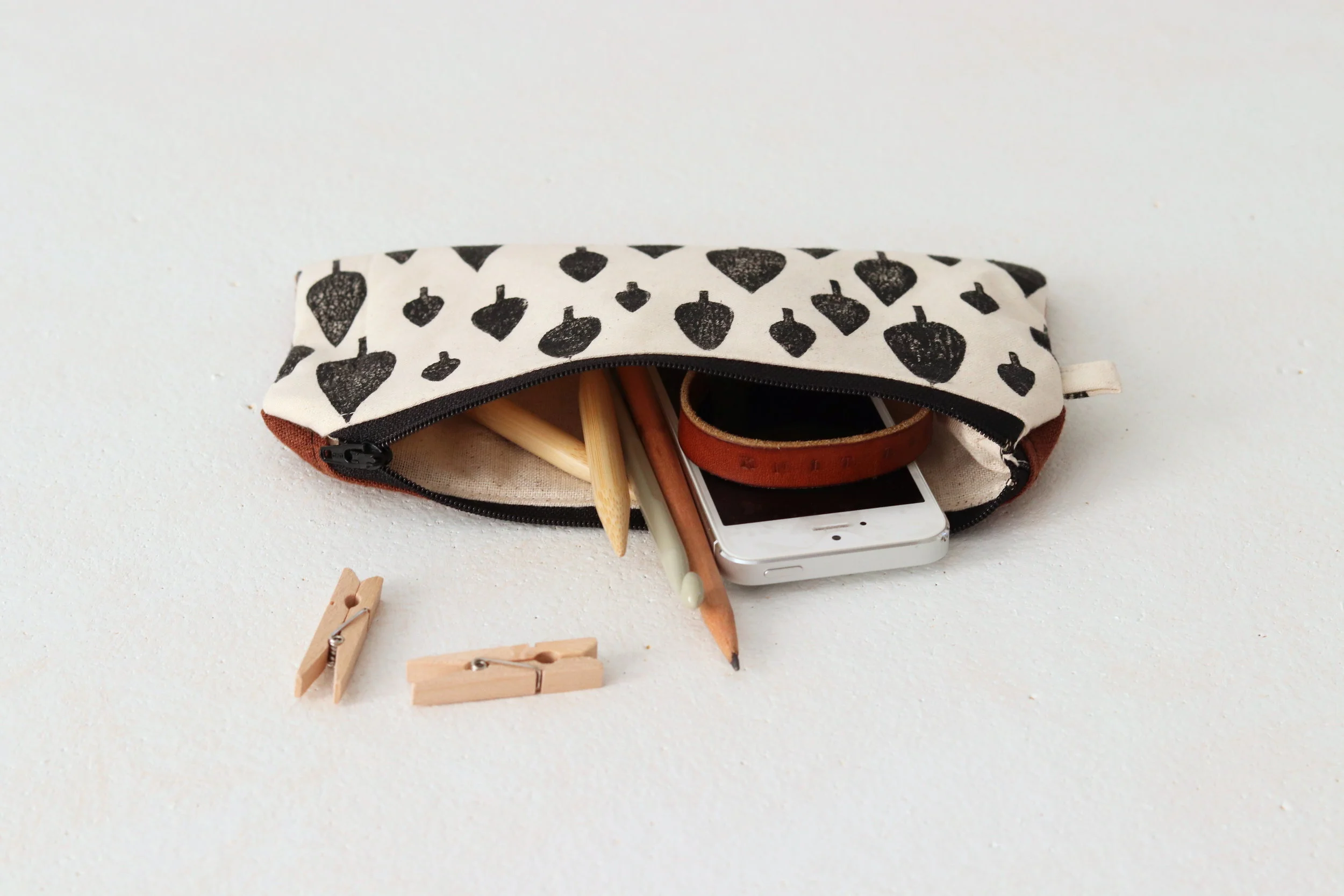 Handprinted Zip Pouch / Tree Forest