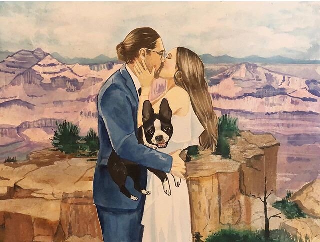 Celebrating the holidays with a custom painting of Marge and her fabulous family in the Grand Canyon ✨ #wildfriendshop #customfamilyandpetportrait #customwatercolorpetportraits