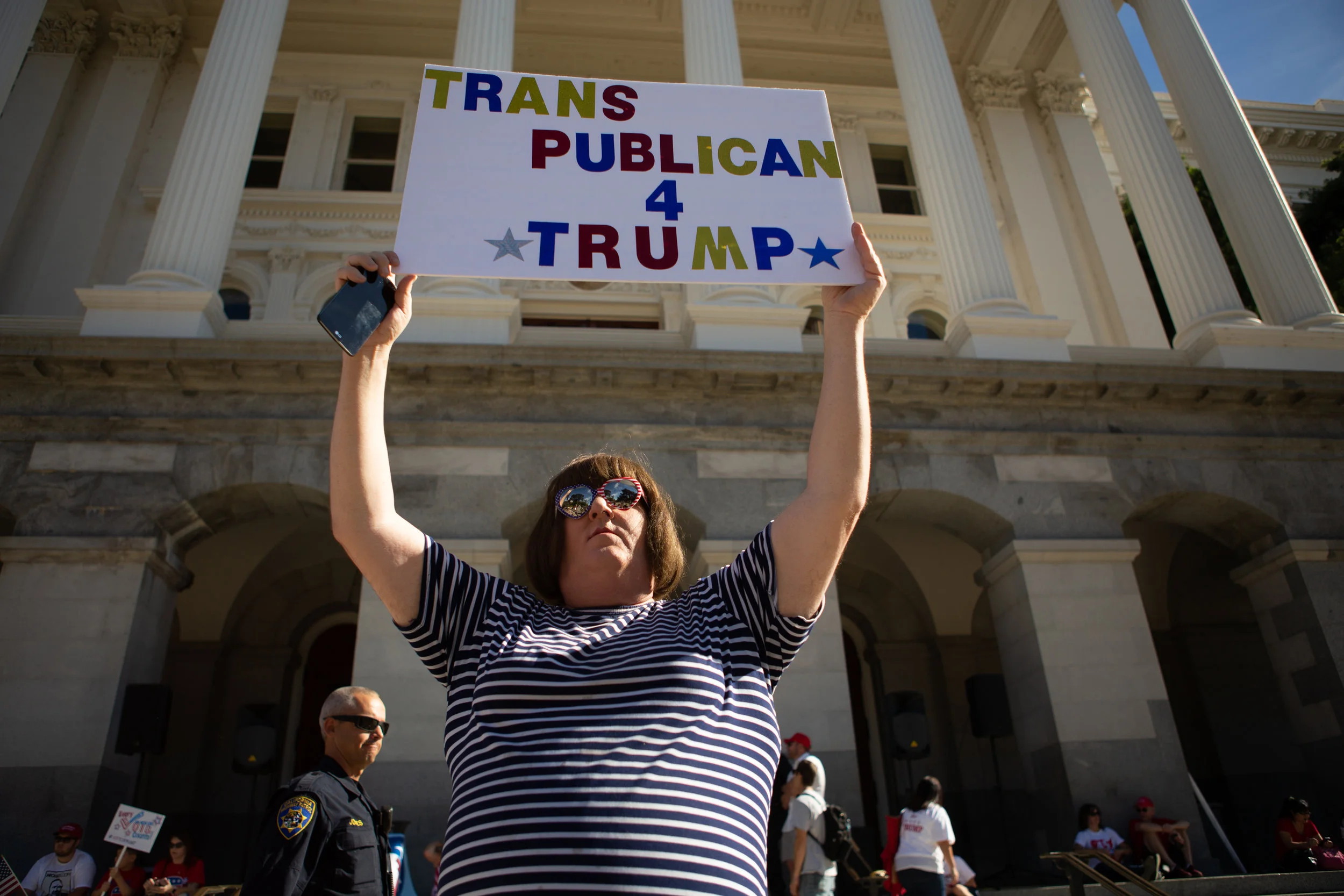 California conservatives assembled outside the steps of the state Capitol at 1pm in Sacramento, CA on November 4th to drum up support leading up to the November midterm elections. The demonstration had the required permits and remained largely fenced off and guarded by local law enforcement. Mounted units used for crowd control and police on bicycles separated the rally from counter demonstrations along 10th street with minimal arrests throughout the day.