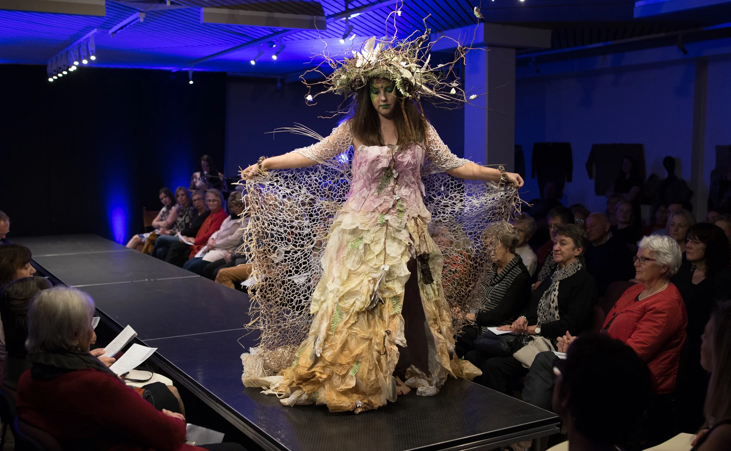 Tarkine-Takanyana Tree Nymph – ‘Dryades’ Tissue paper, handmade paper, reflex paper and hand-spun paper string. Natural found items from the beach and bush Photo: Grant Wells