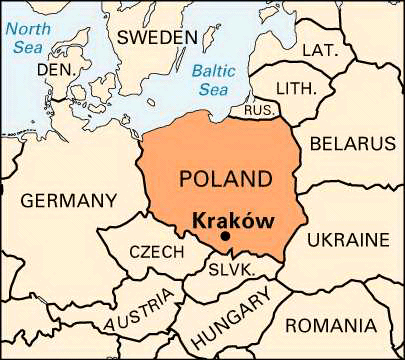 Localización de Cracovia en Europa