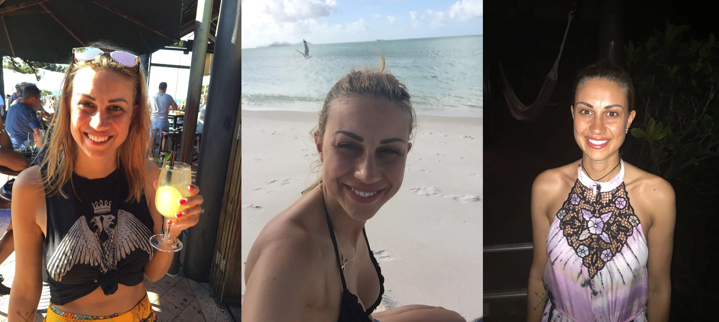 After Semi Permanent Makeup. Bar, Beach and Cocktails on my holiday in Oz this year - no brow makeup in sight!