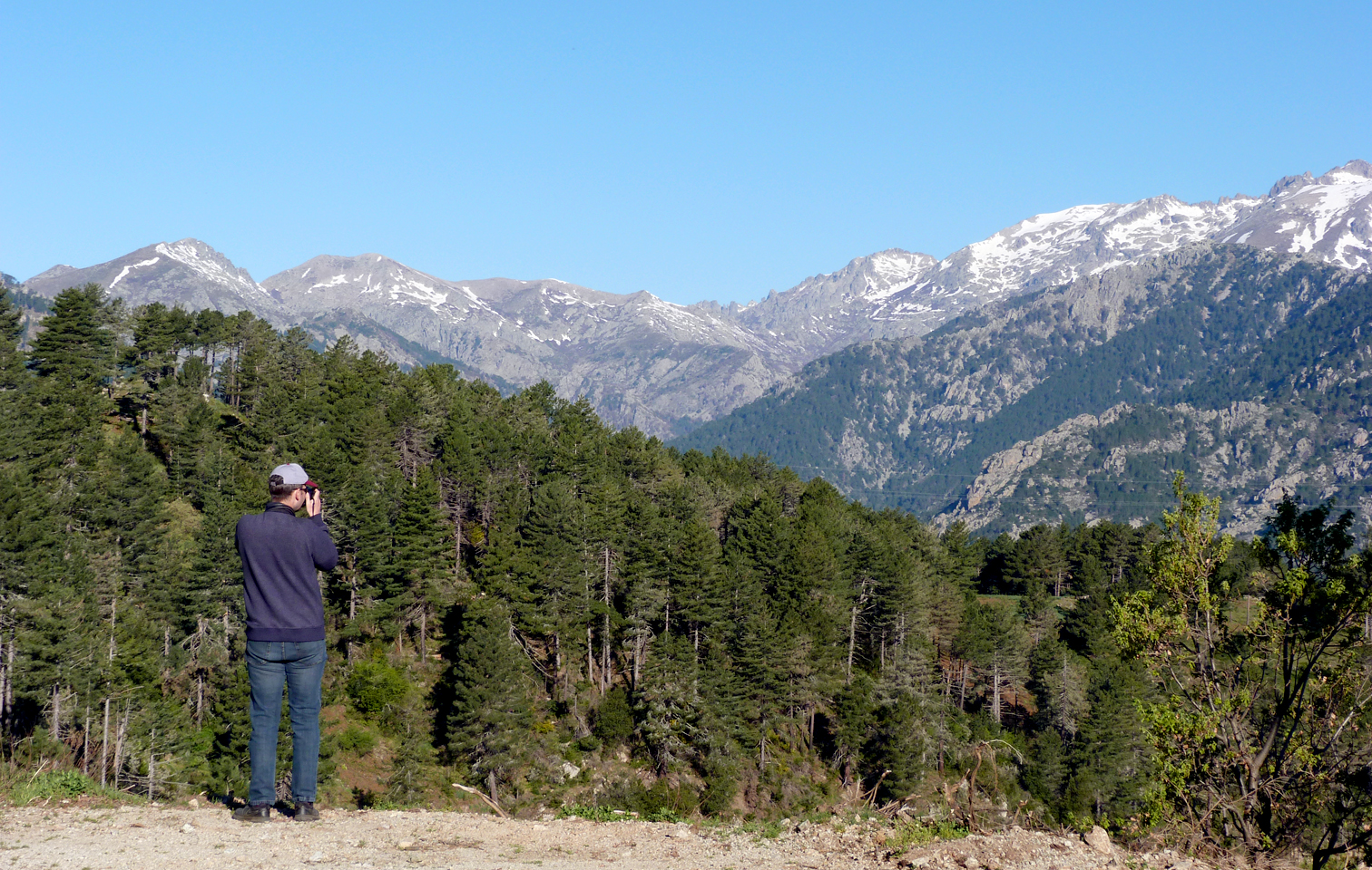 Ian birding near Col de Sorba, Vivario