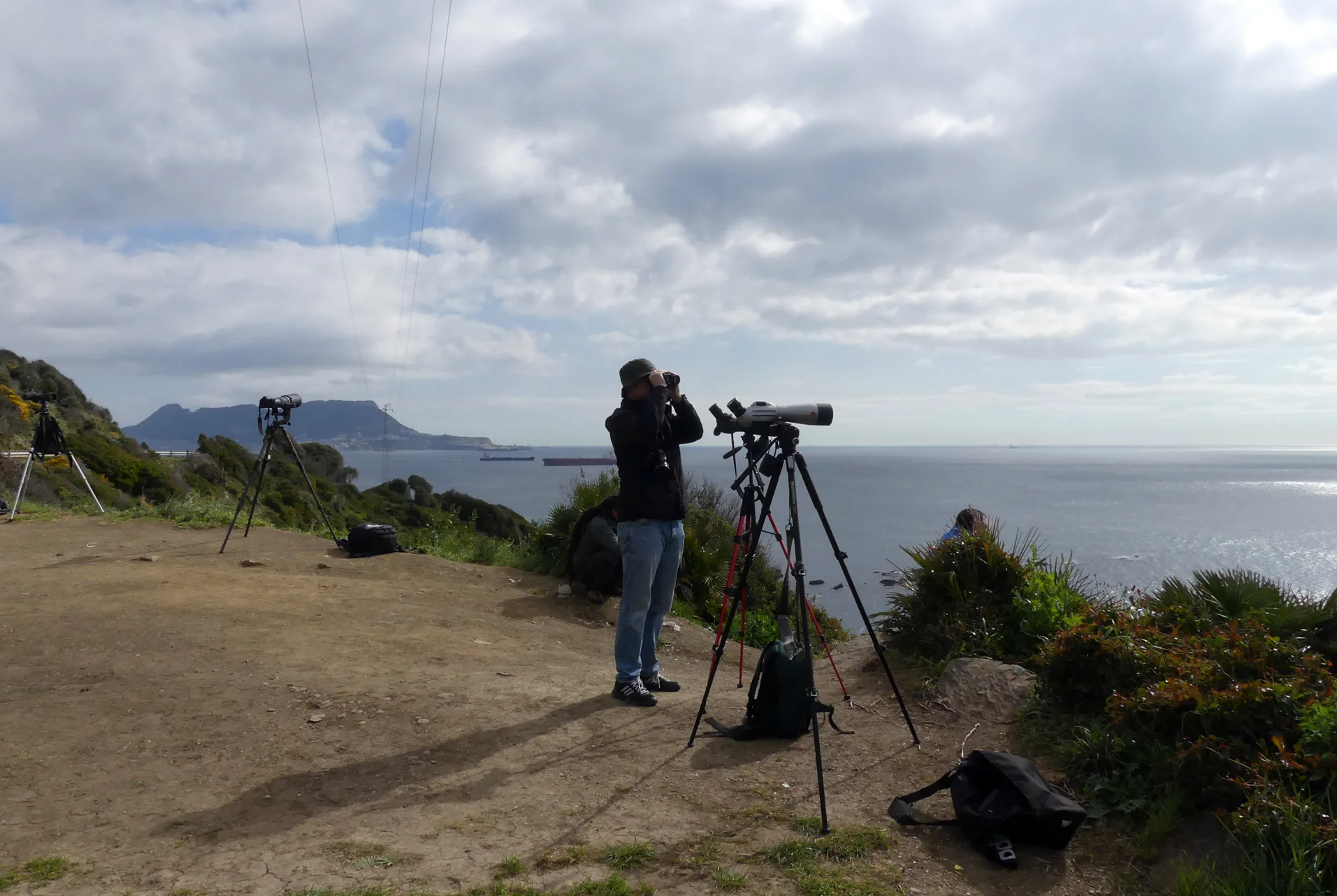 The watchpoint at Punta Carnero, with the Rock of Gibraltar across the bay.