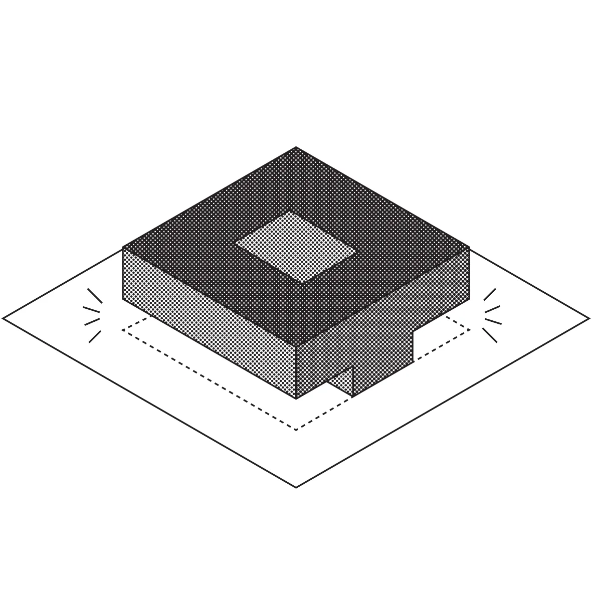 Proposal : office building lifted up + new common spaces