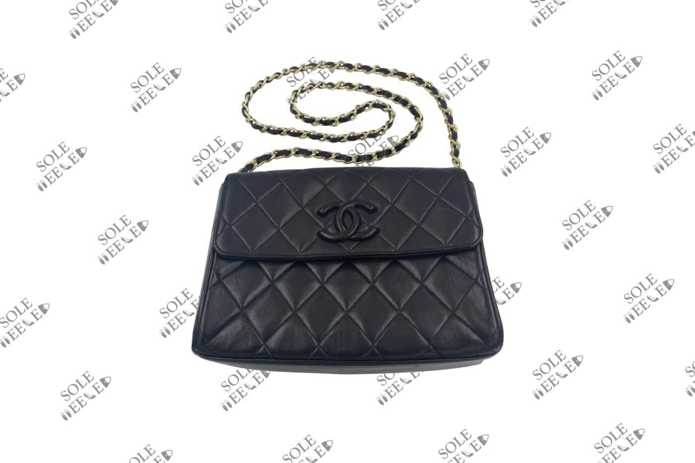 Chanel Pearl Logo Top Handle Flap Bag Quilted Lambskin Black  eBay