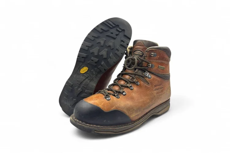 Zamberlan leather hiking boots with worn-down soles, before resoling