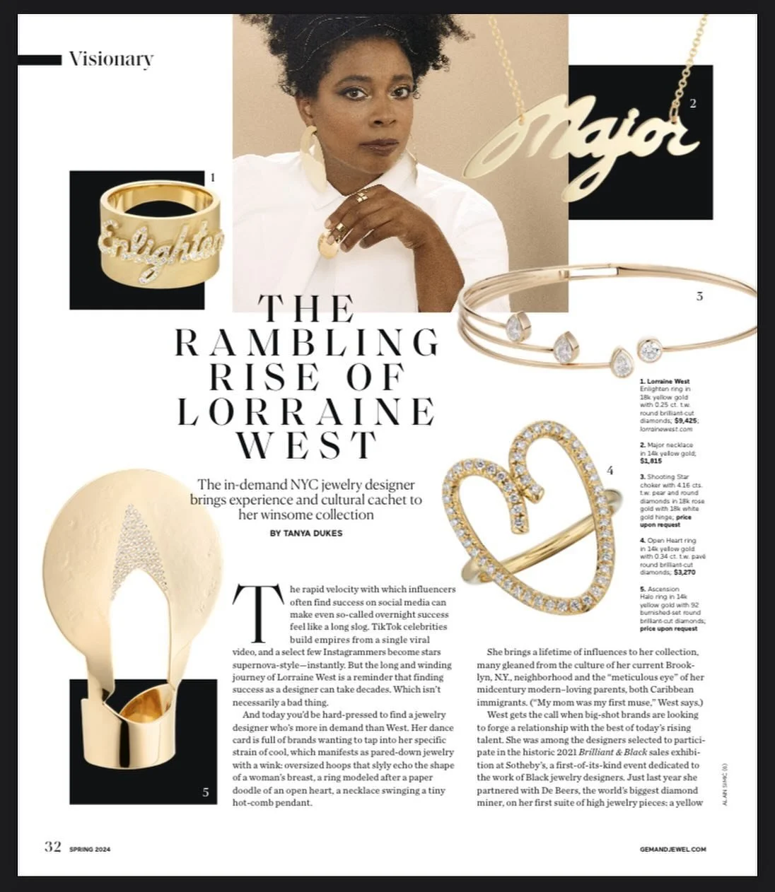 We’re thrilled about the @lorrainewestjewelry “Visionary” designer profile in @gemandjewelonline Spring 2024 print issue written by the legend @tanyadukes Thank you to Gem+Jewel, Editor in Chief @emilivesilind for the highlight. We
