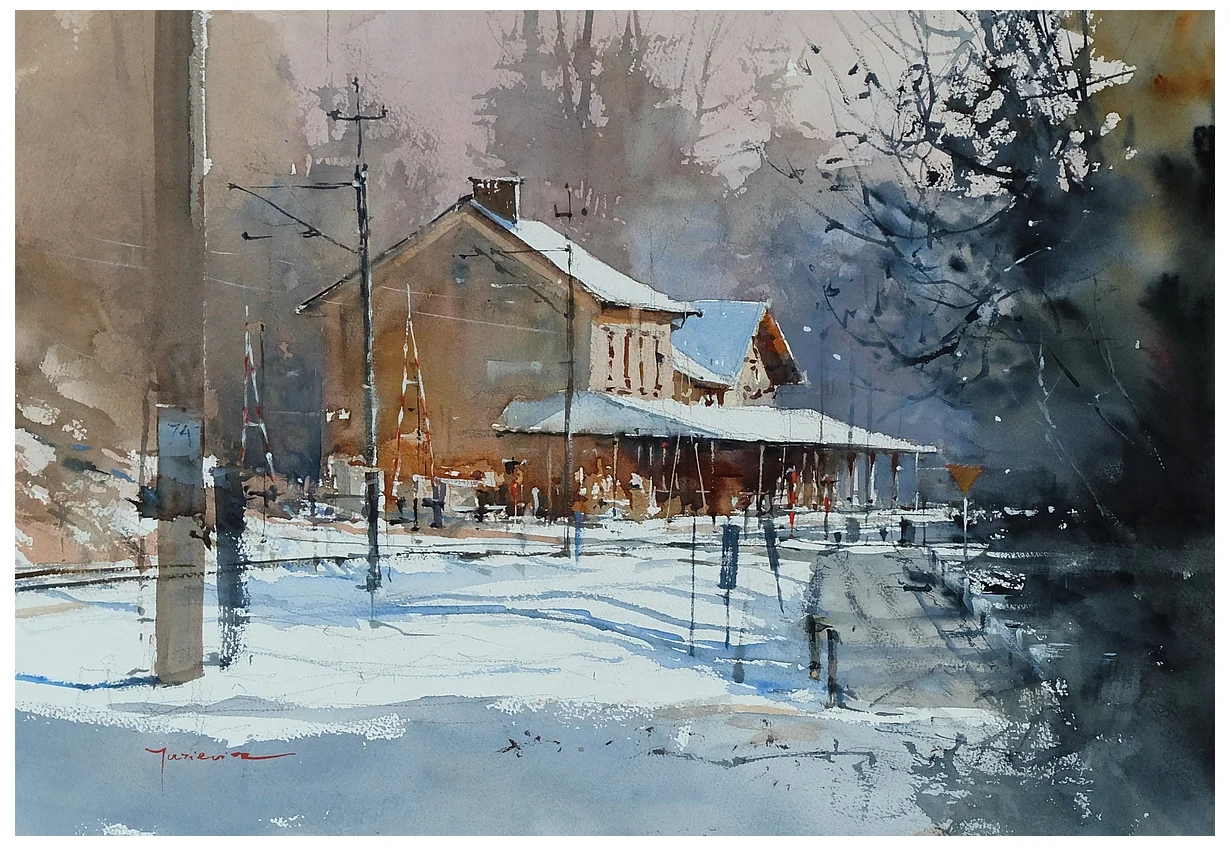 Winter station. 35x55 cm