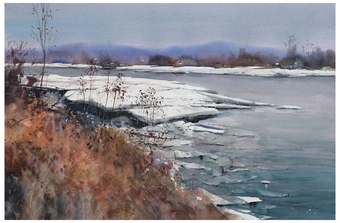 At the rivers bank. Na brzegu. 55x72 cm