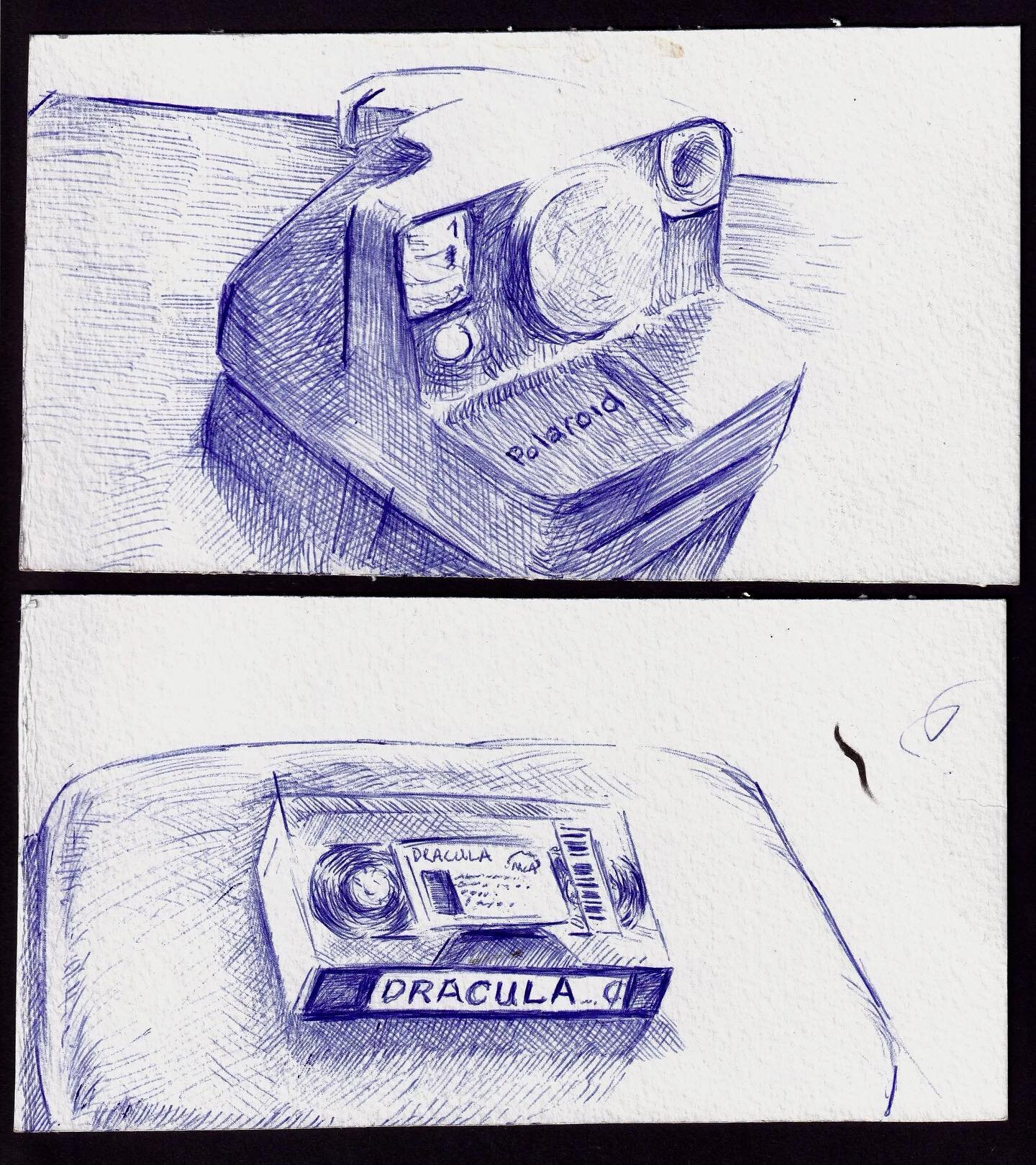 Polaroid and VHS
#drawing #freehanddrawing #ballpoint #pen #watercolorpaper #sketch #dracula #analog #film #vampire #lens #bekindrewind #art #artwork #shadows
