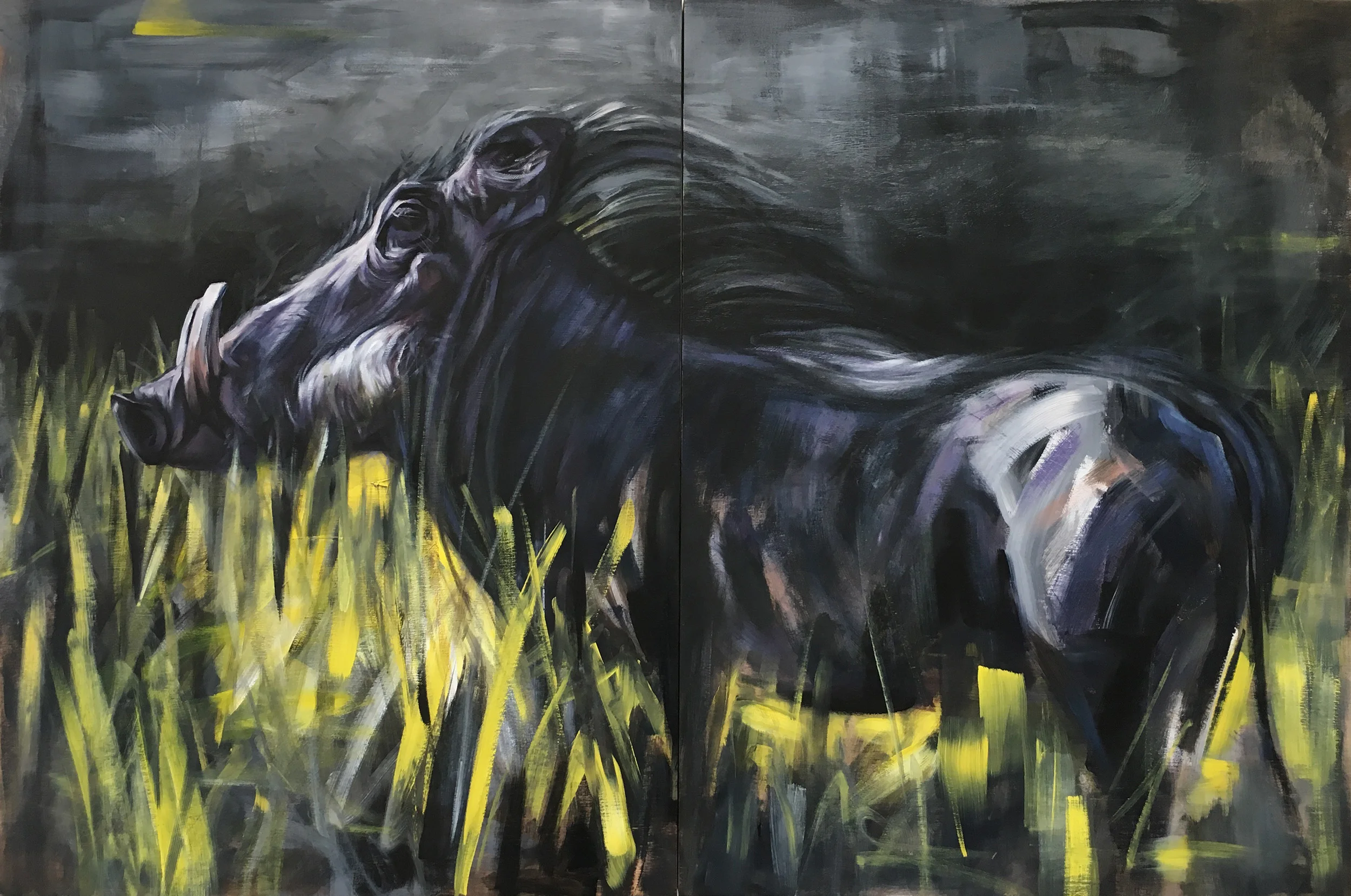"The Guardian" | 2018 | 60" x 40" (two 30" x 40" panels | Acrylic on canvas | Available