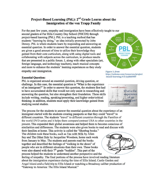 Project-Based Learning (PbL): 2nd Grade Learns about the Immigration of the von Trapp Family (page 1)
