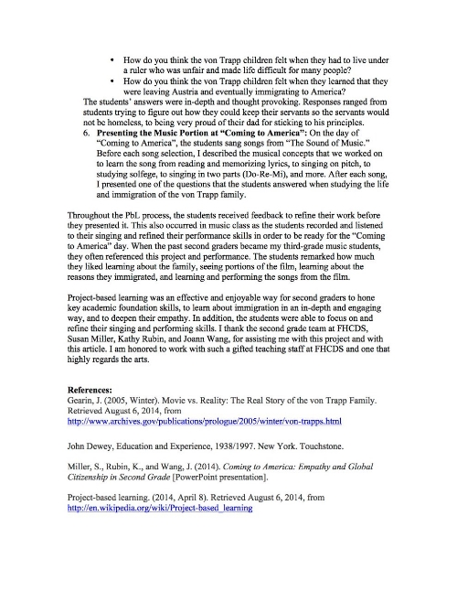 Project-Based Learning (PbL): 2nd Grade Learns about the Immigration of the von Trapp Family (page 4)