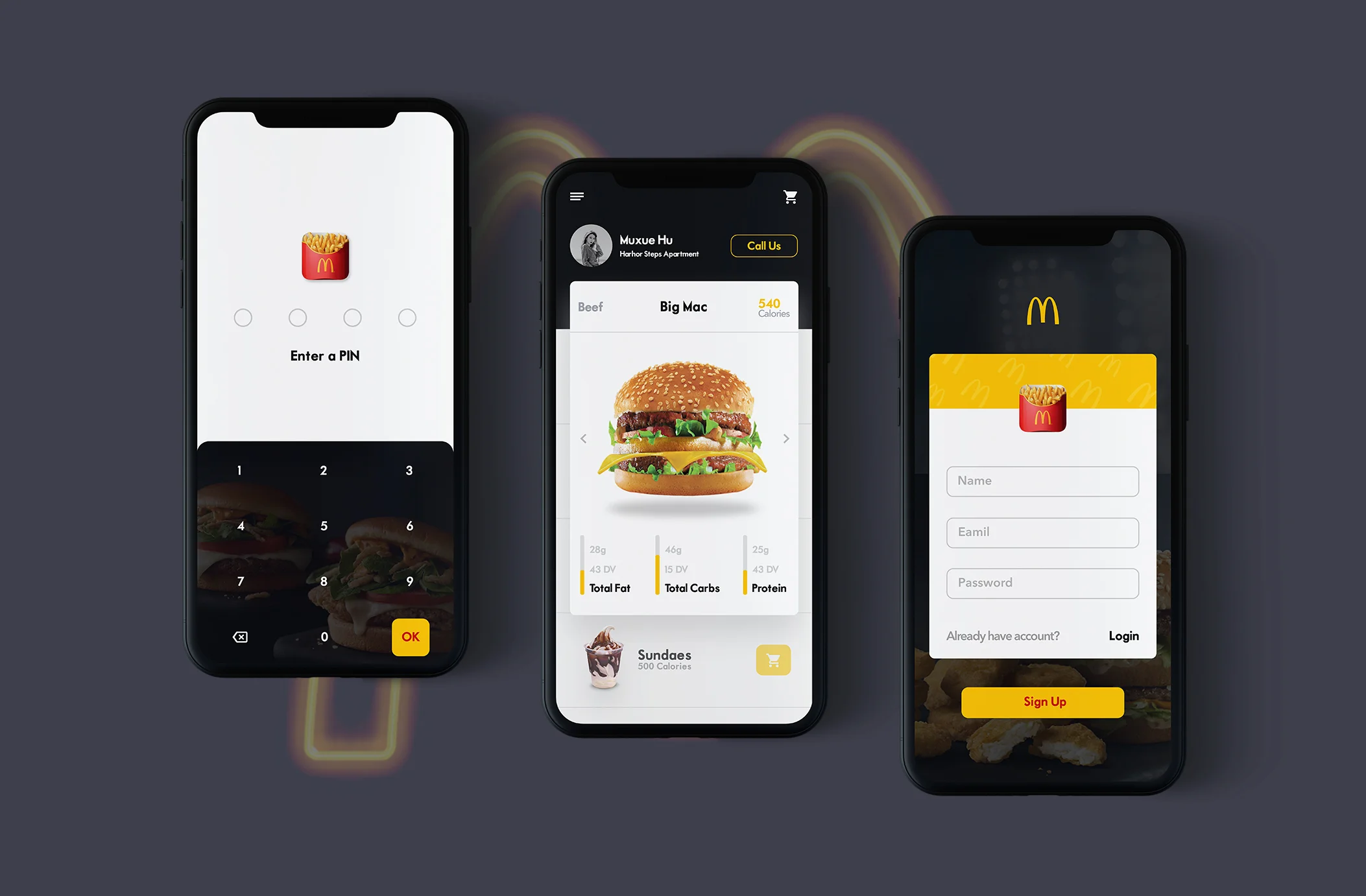 Day 009 | Pin verification, login and menu for McDonald's.
