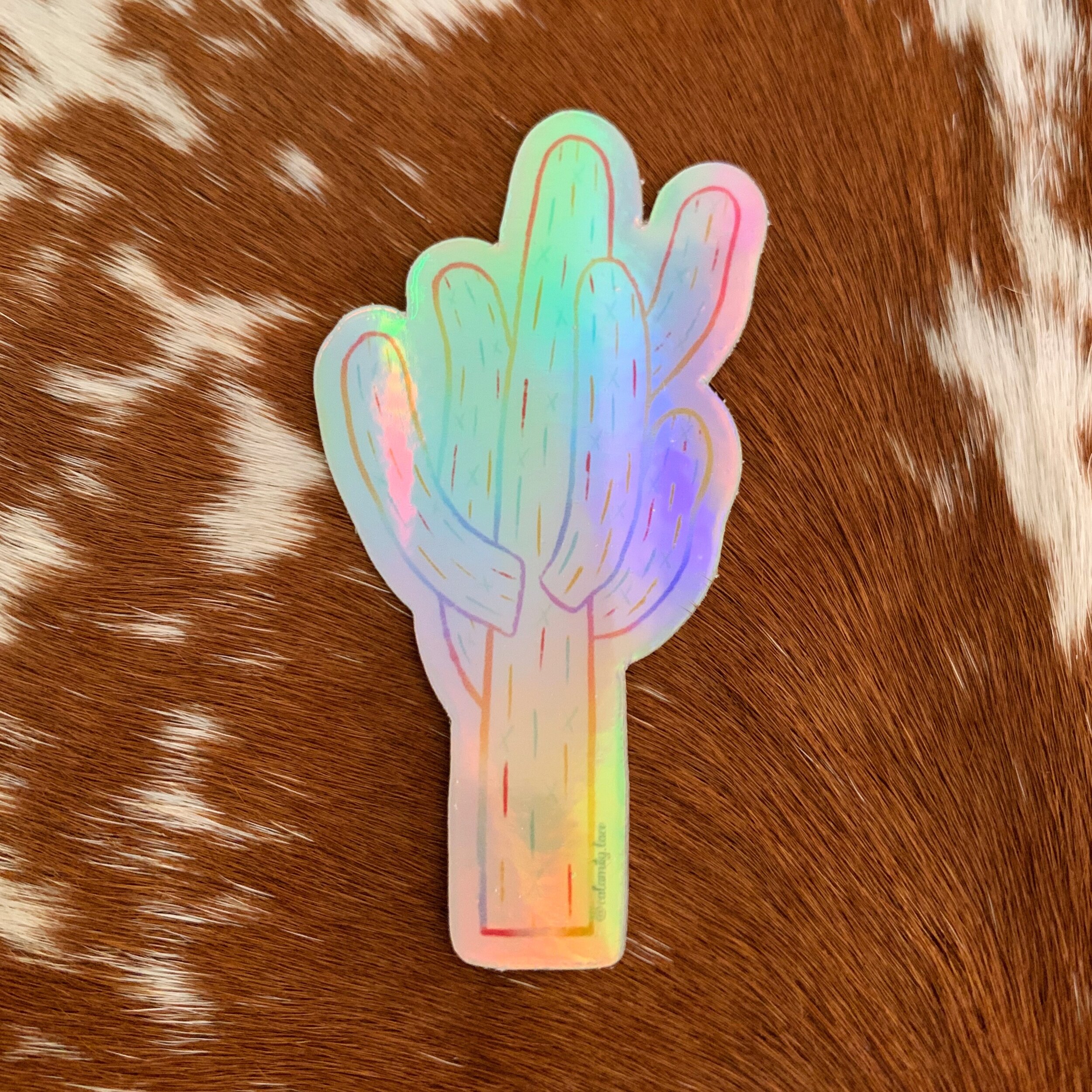 Holographic Rainbow Saguaro Sticker