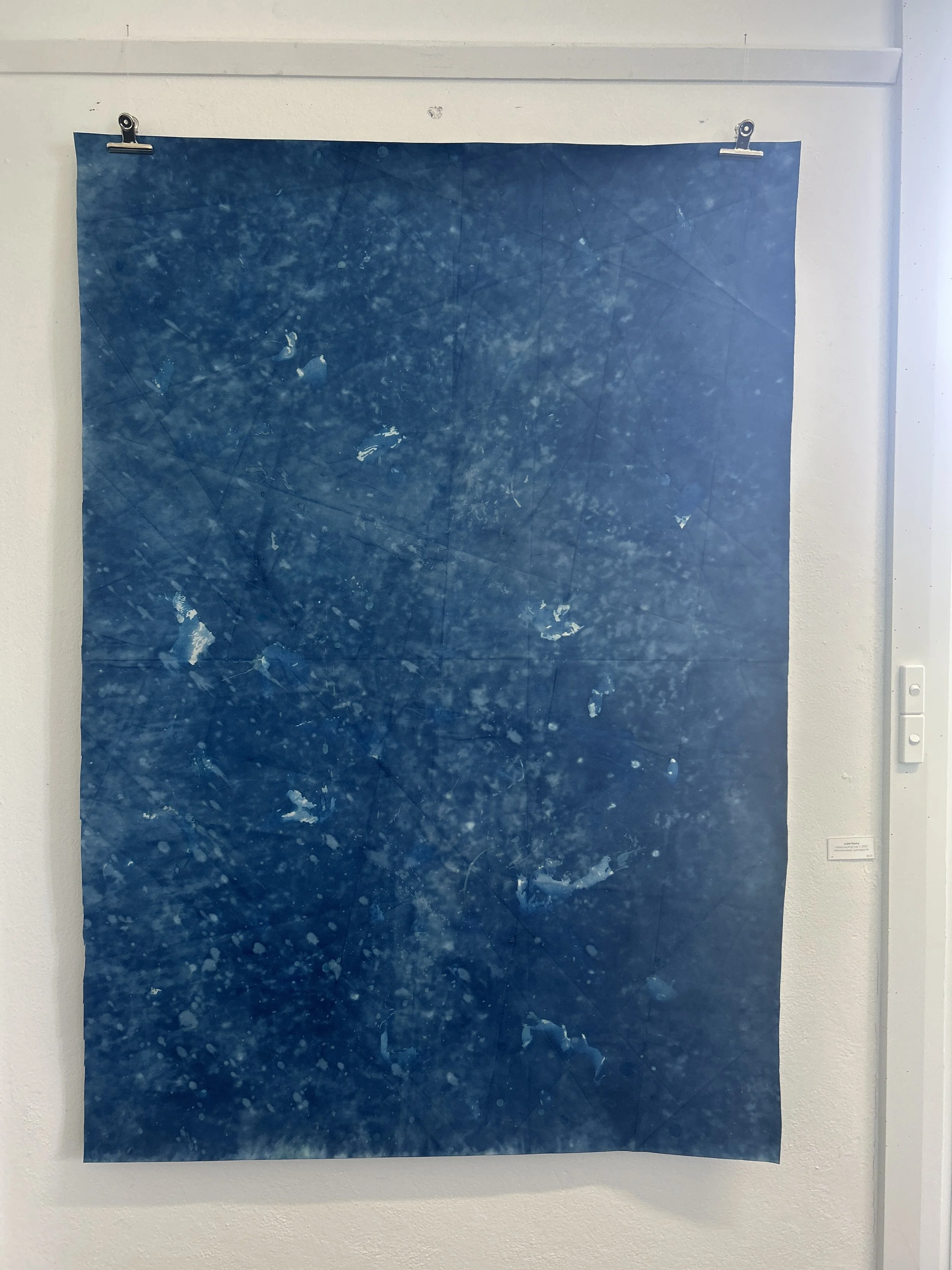  Judith Klavins,  infinity tracking map 1 , 2025, cyanotype on Montvaal paper, AiR exhibition - King Island Gallery, Currie, image courtesy of artist 