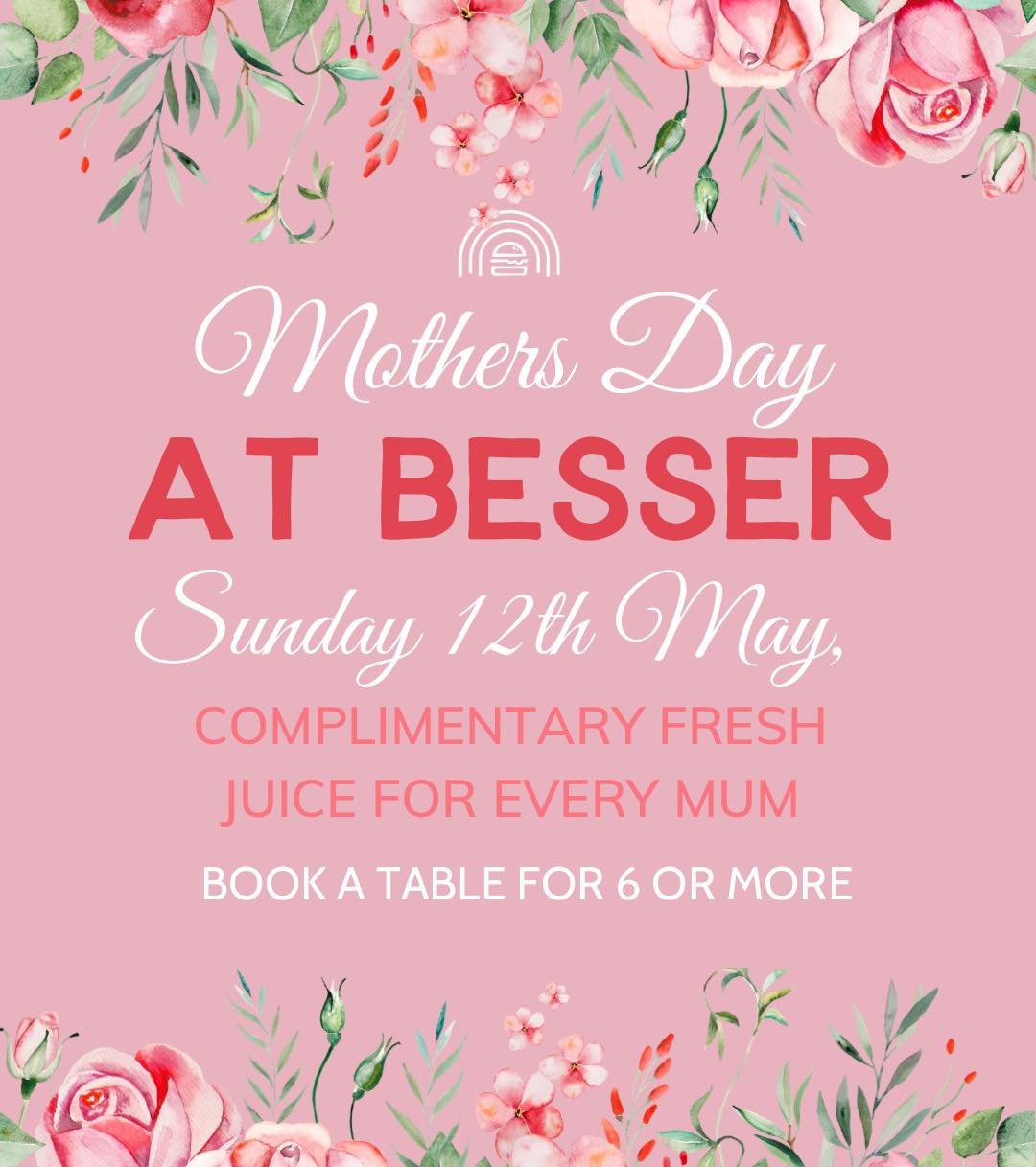 Celebrate Mother's Day with a special complimentary fresh juice for Mum on May 12th. 

Make a reservation now to treat your Mum! Because Mum deserves besser! 🌈