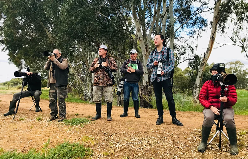 Participants at an Improve your bird photography workshop at White's Rd Wetlands.