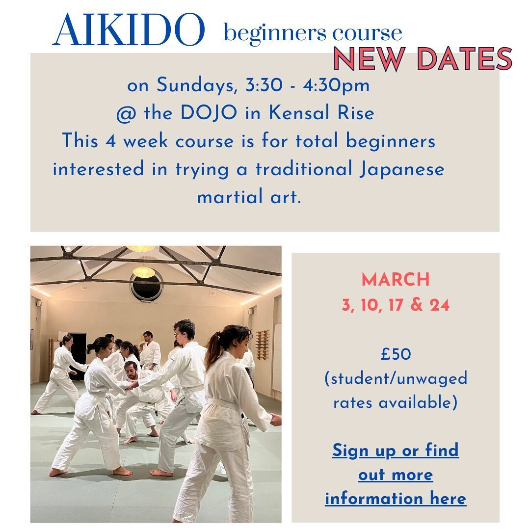 JOIN US for a 4 week introduction to AIKIDO. 🙌

https://nottinghillaikido.co.uk/aikido-courses/adult-beginners-course-march-2024

#aikidobeginners #aikido_aikikai #learnamartialarttoday #aikidodojo